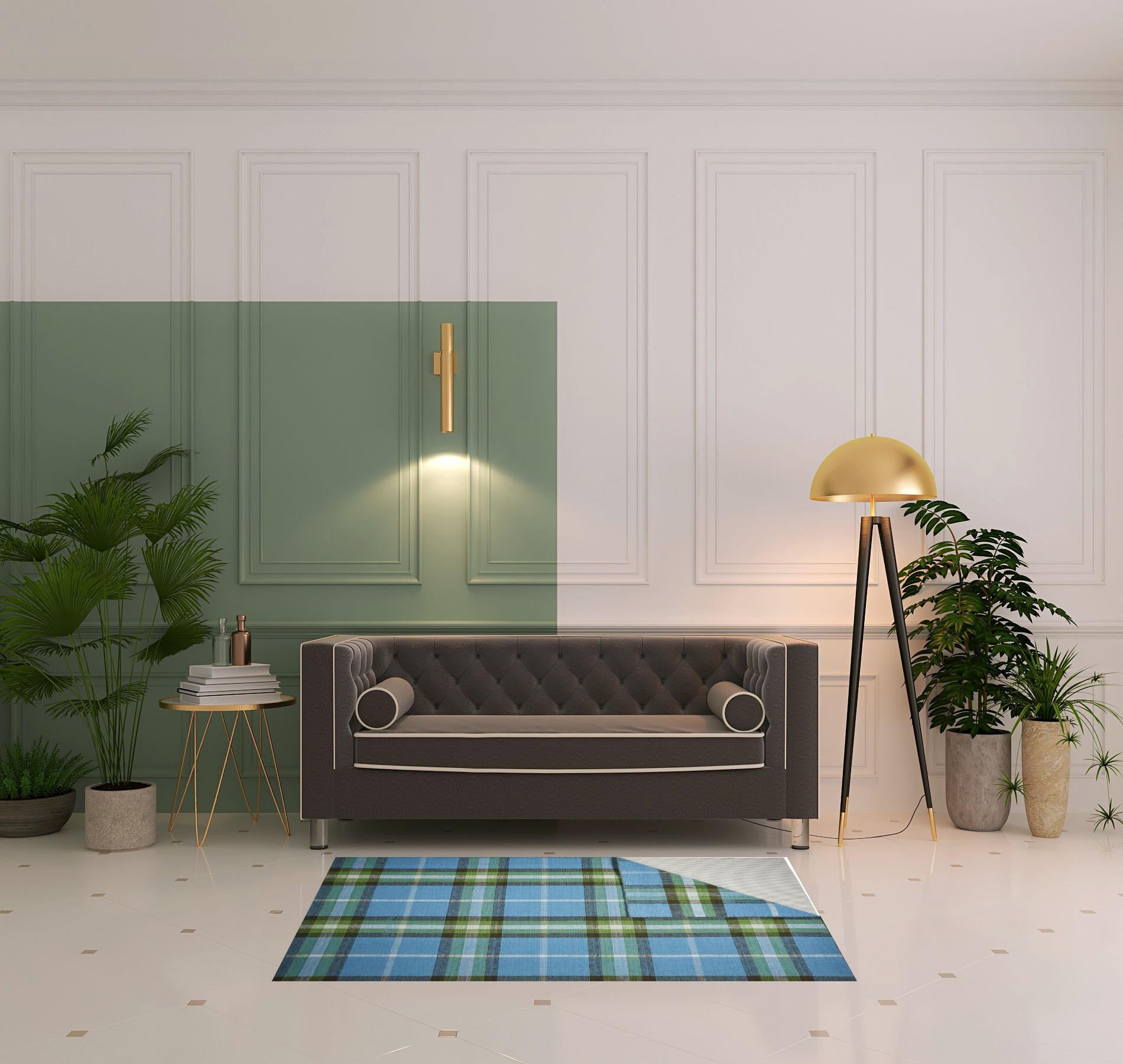 Blue Green And Black Abstract Hand Woven Stain Resistant Area Rug - 4' x 6'