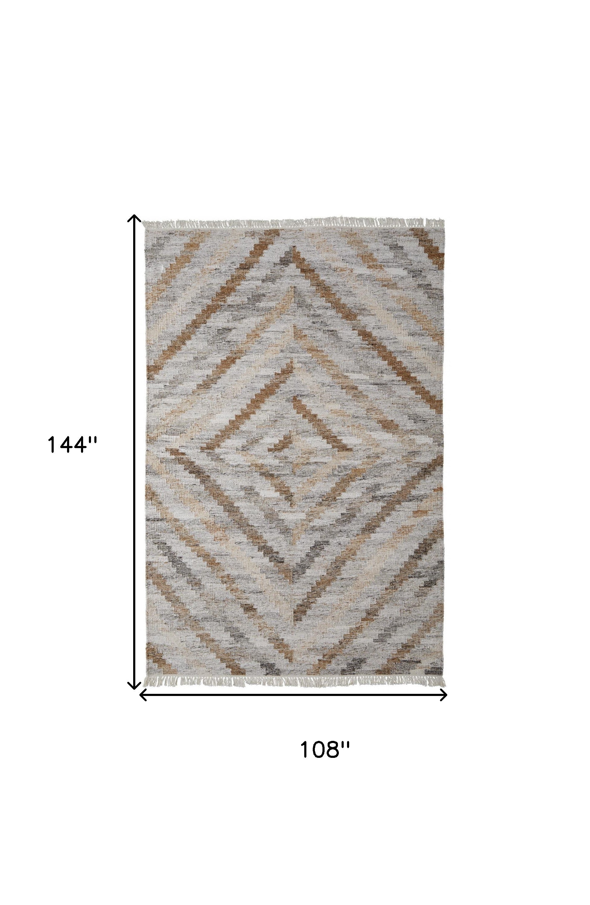 4' X 6' Ivory Gray And Tan Geometric Hand Woven Stain Resistant Area Rug With Fringe
