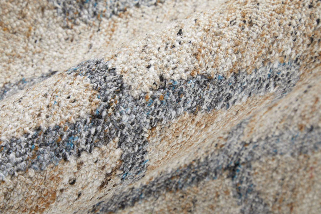 Gray Ivory And Tan Geometric Hand Woven Stain Resistant Area Rug With Fringe - 4' x 6'