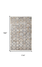 Gray Ivory And Tan Geometric Hand Woven Stain Resistant Area Rug With Fringe - 4' x 6'