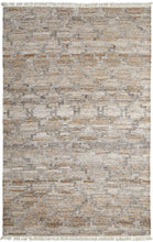 5' X 8' Tan Gray And Ivory Geometric Hand Woven Stain Resistant Area Rug With Fringe