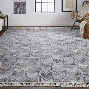 4' X 6' Gray Silver And Taupe Geometric Hand Woven Stain Resistant Area Rug With Fringe