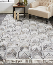 4' X 6' Gray Silver And Taupe Geometric Hand Woven Stain Resistant Area Rug With Fringe