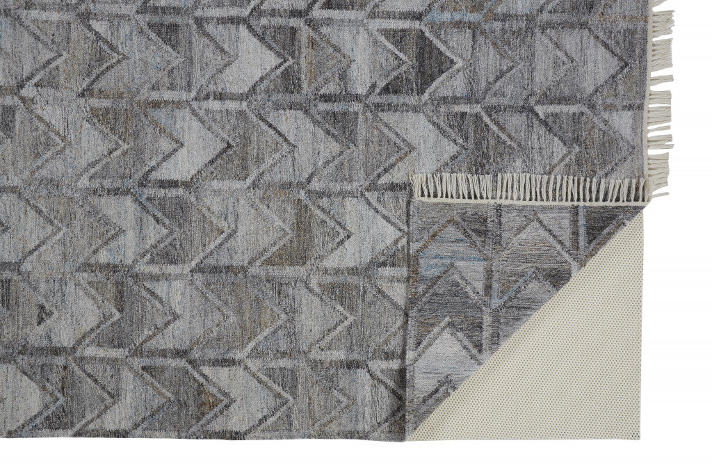 4' X 6' Gray Silver And Taupe Geometric Hand Woven Stain Resistant Area Rug With Fringe