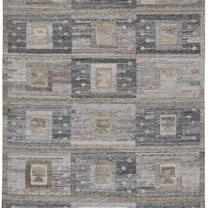 Gray Taupe And Tan Geometric Hand Woven Stain Resistant Area Rug With Fringe - 4' x 6'