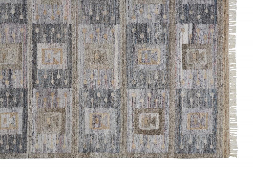 Gray Taupe And Tan Geometric Hand Woven Stain Resistant Area Rug With Fringe - 4' x 6'