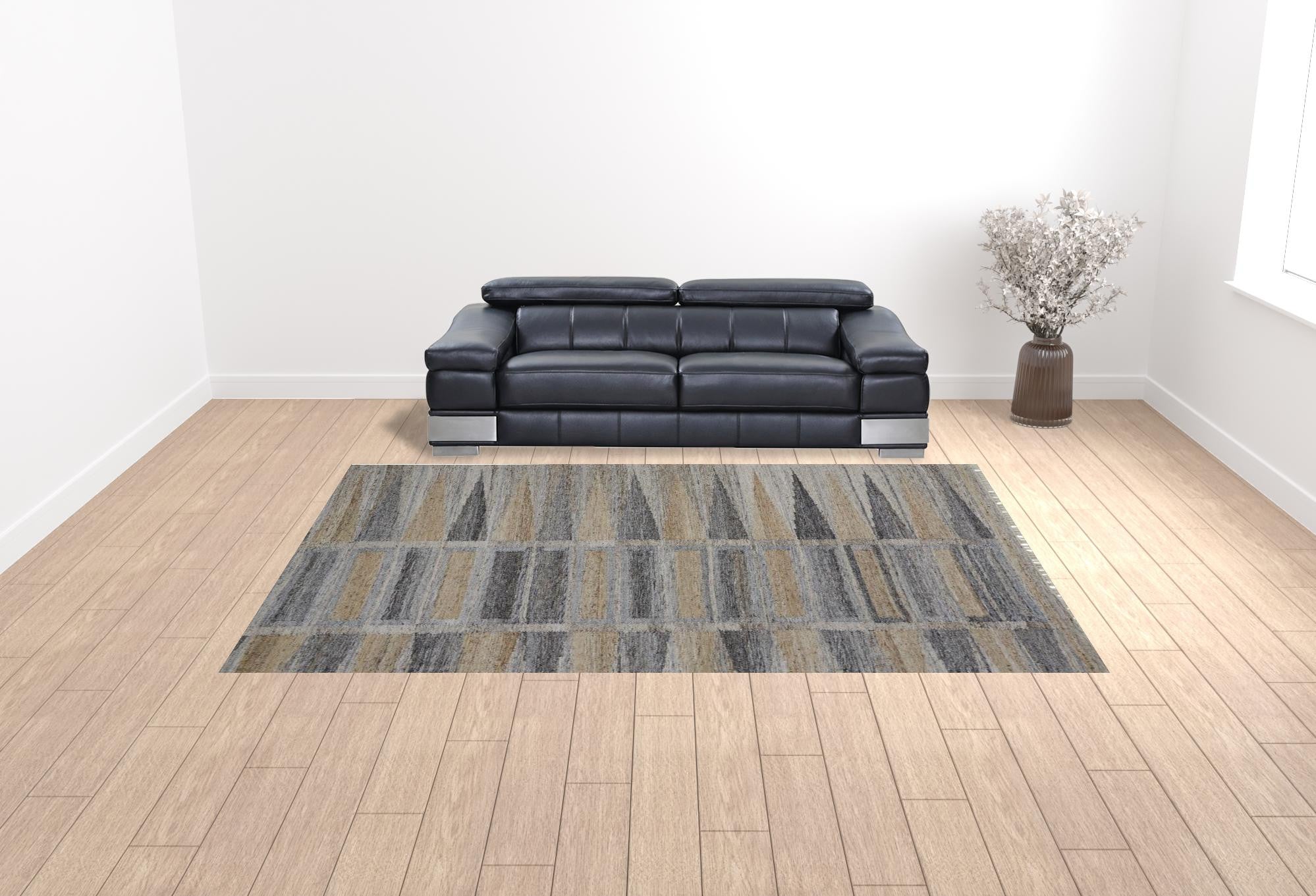 Tan Gray And Taupe Geometric Hand Woven Stain Resistant Area Rug With Fringe - 4' x 6'