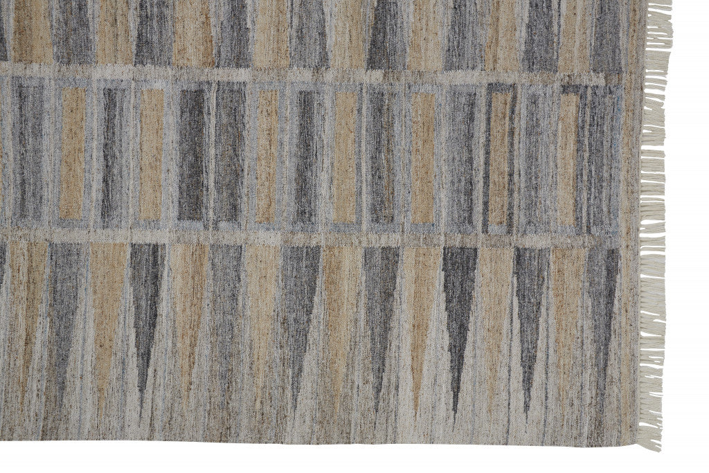 Tan Gray And Taupe Geometric Hand Woven Stain Resistant Area Rug With Fringe - 4' x 6'