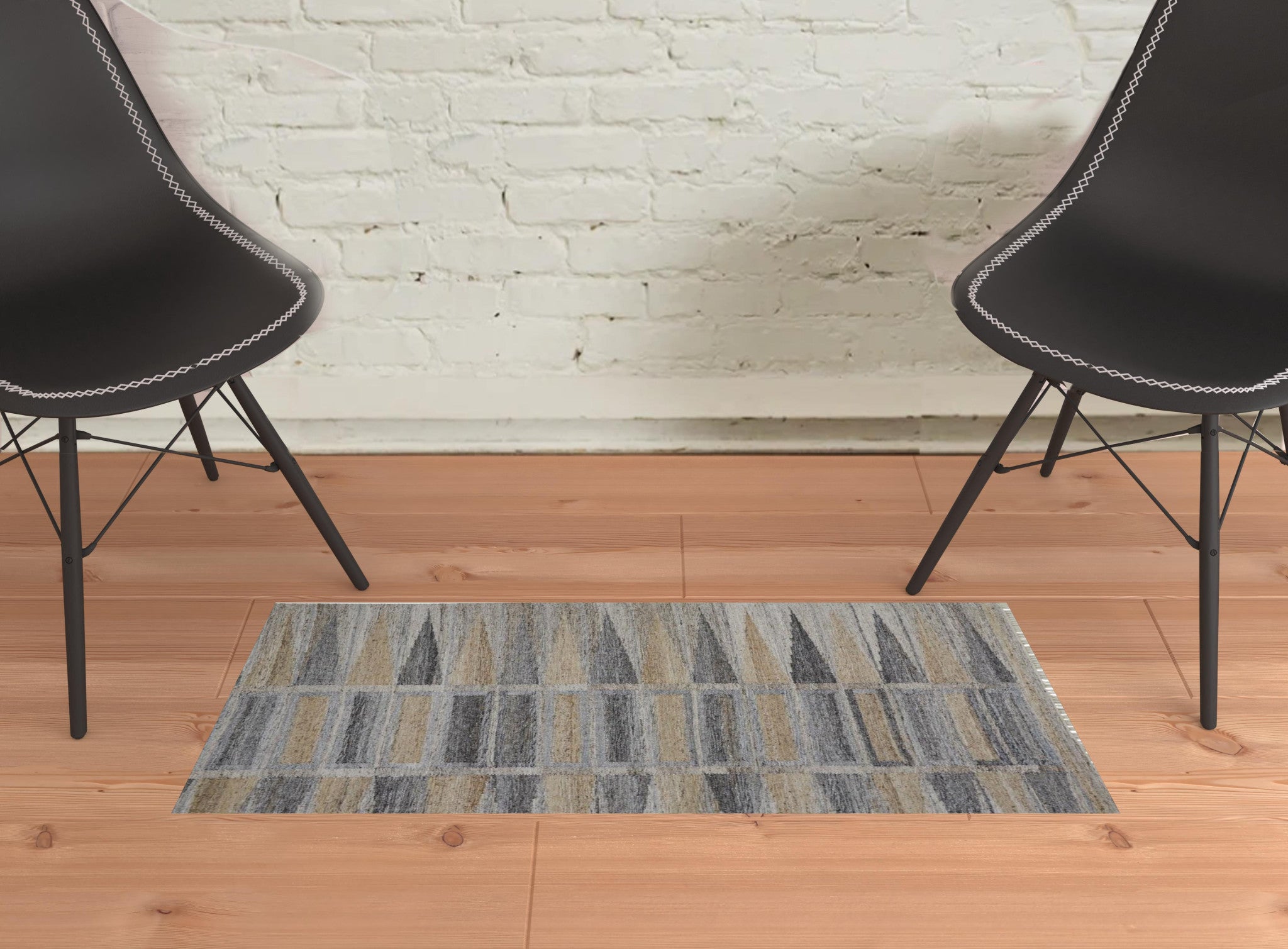Tan Gray And Taupe Geometric Hand Woven Stain Resistant Area Rug With Fringe - 4' x 6'