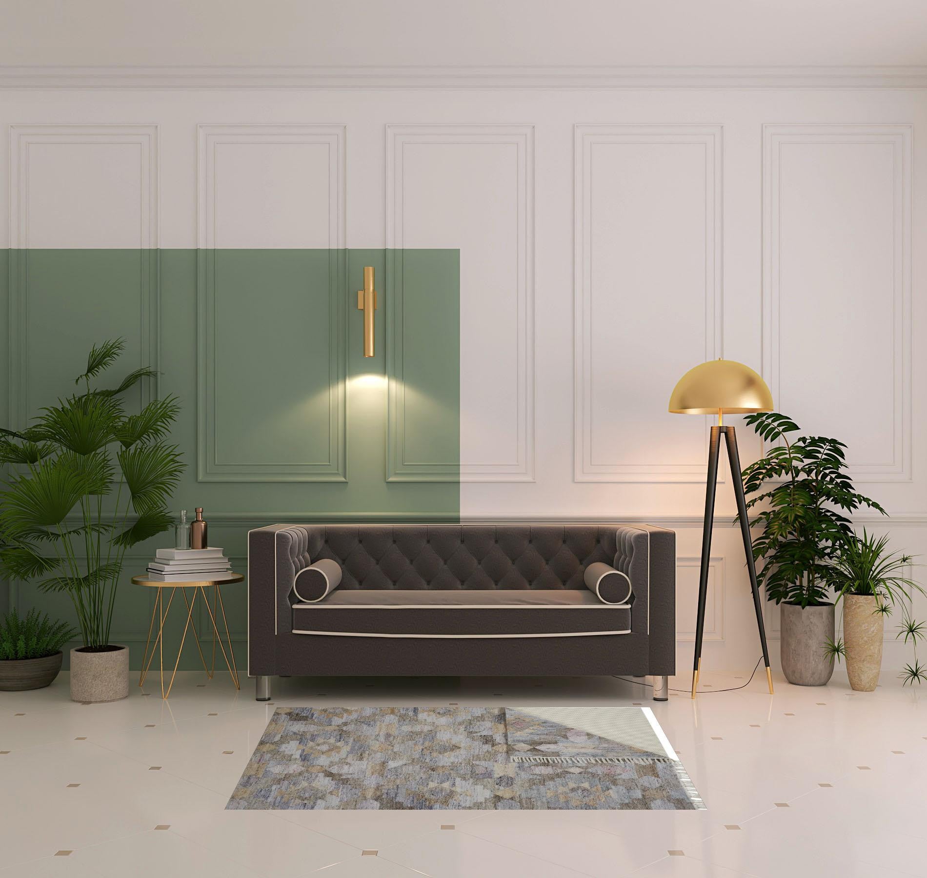 4' X 6' Taupe Gray And Blue Geometric Hand Woven Stain Resistant Area Rug With Fringe