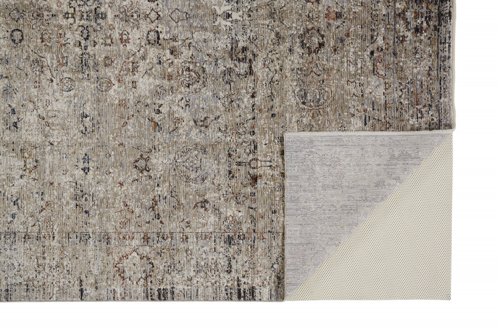 2' X 3' Taupe Ivory And Gray Abstract Distressed Area Rug With Fringe