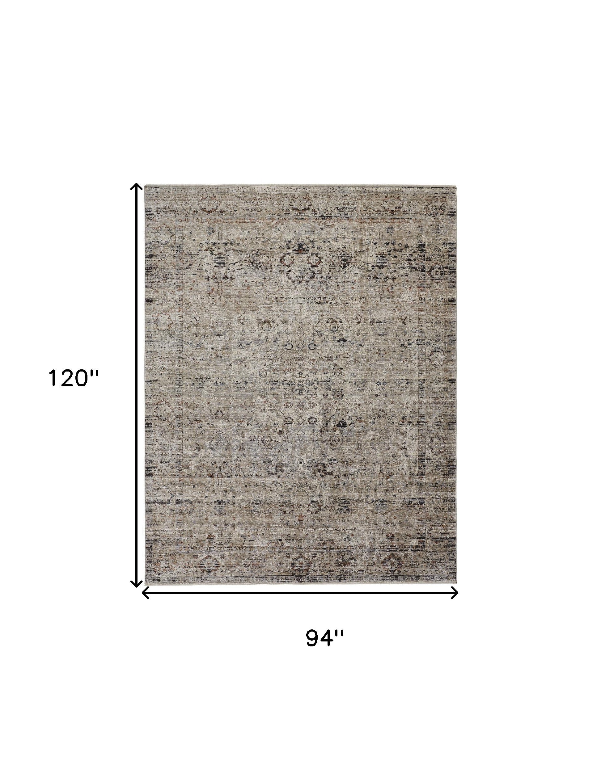 2' X 3' Taupe Ivory And Gray Abstract Distressed Area Rug With Fringe