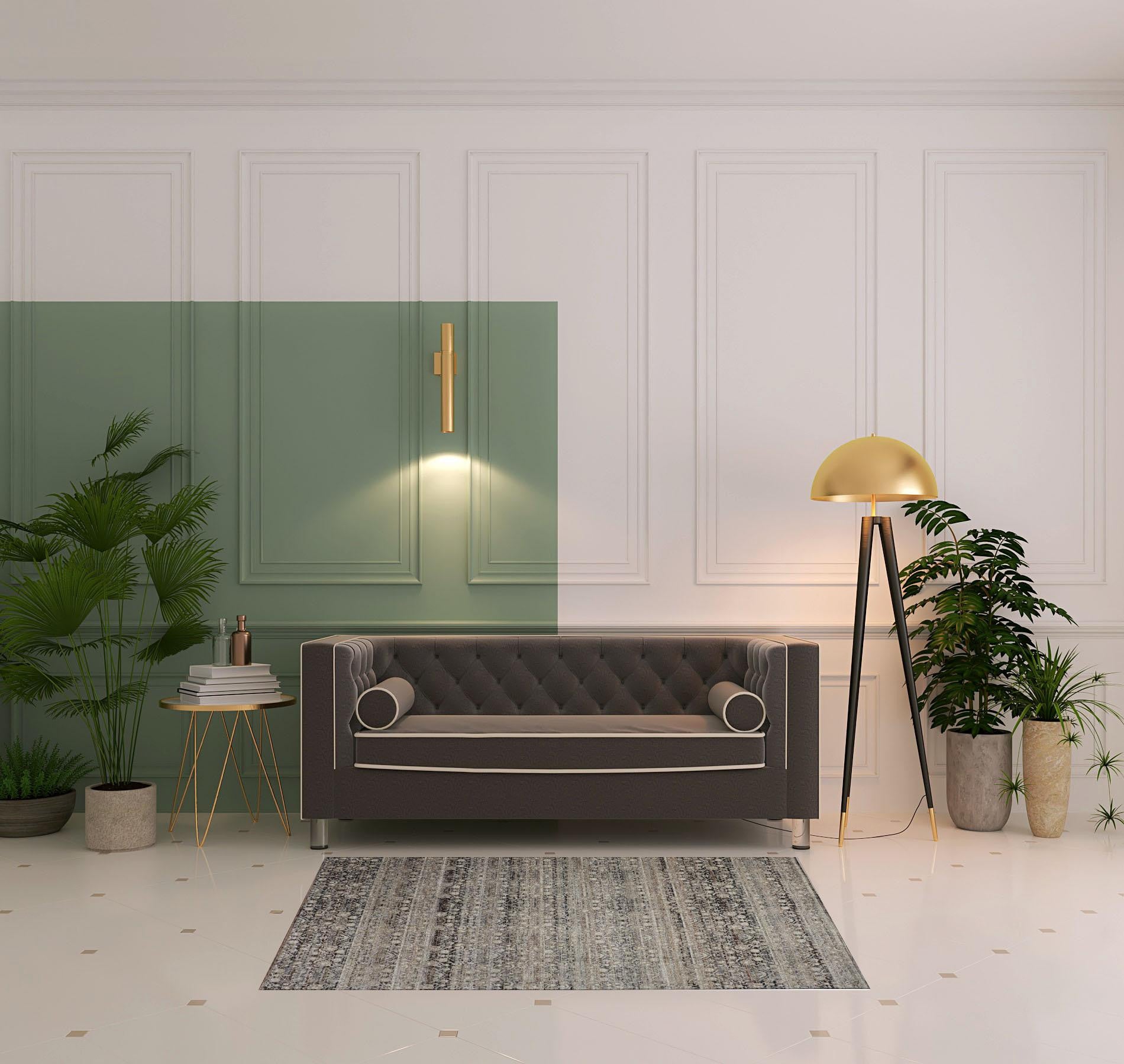 2' X 3' Gray Ivory And Tan Abstract Distressed Area Rug With Fringe