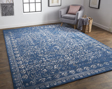 Blue And Silver Wool Floral Tufted Handmade Distressed Area Rug - 5' x 8'