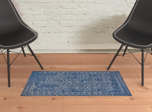 Blue And Silver Wool Floral Tufted Handmade Distressed Area Rug - 5' x 8'