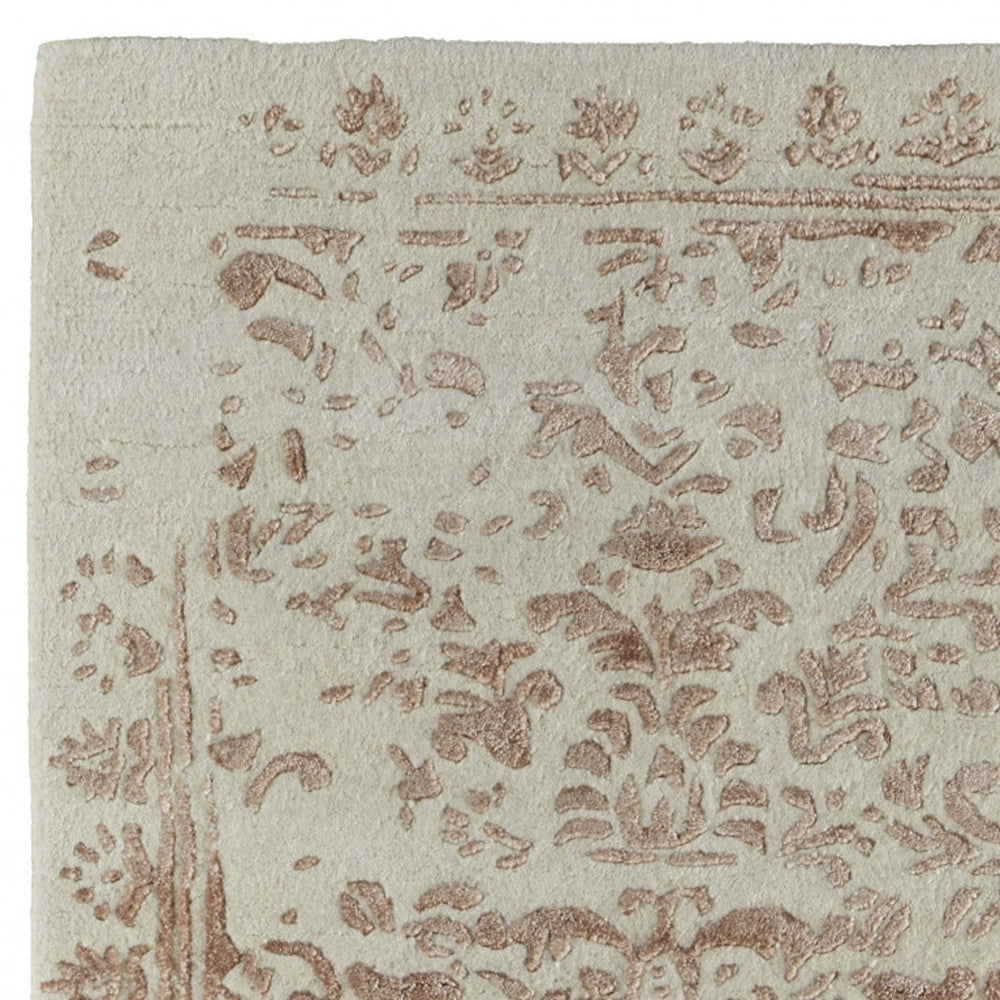 Blue And Silver Wool Floral Tufted Handmade Distressed Area Rug - 5' x 8'