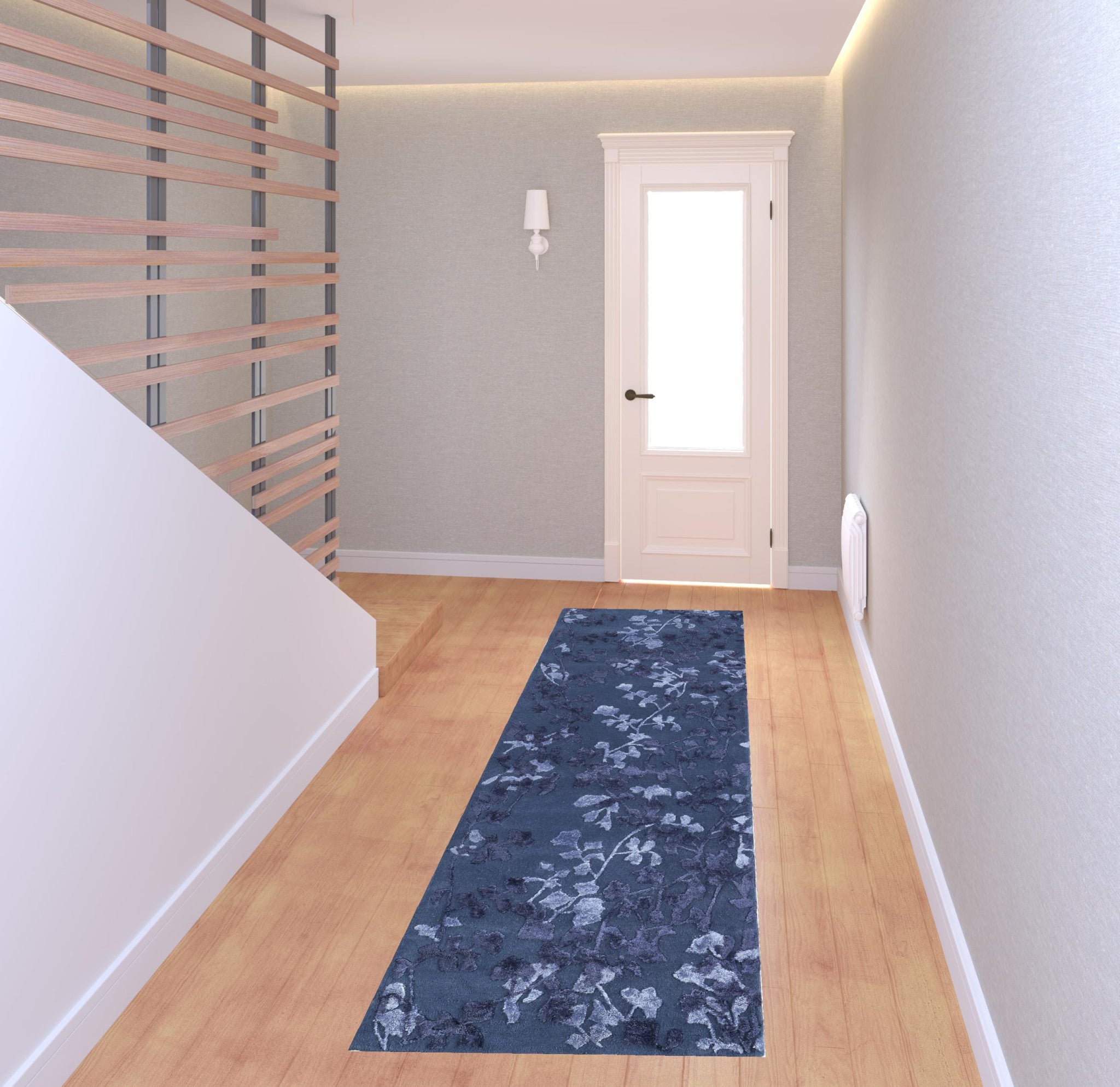 5' X 8' Blue Wool Floral Tufted Handmade Area Rug