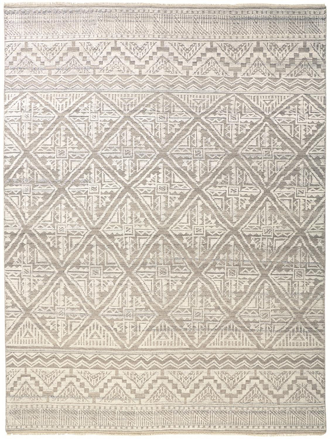 4' X 6' Ivory Tan And Gray Geometric Hand Knotted Area Rug