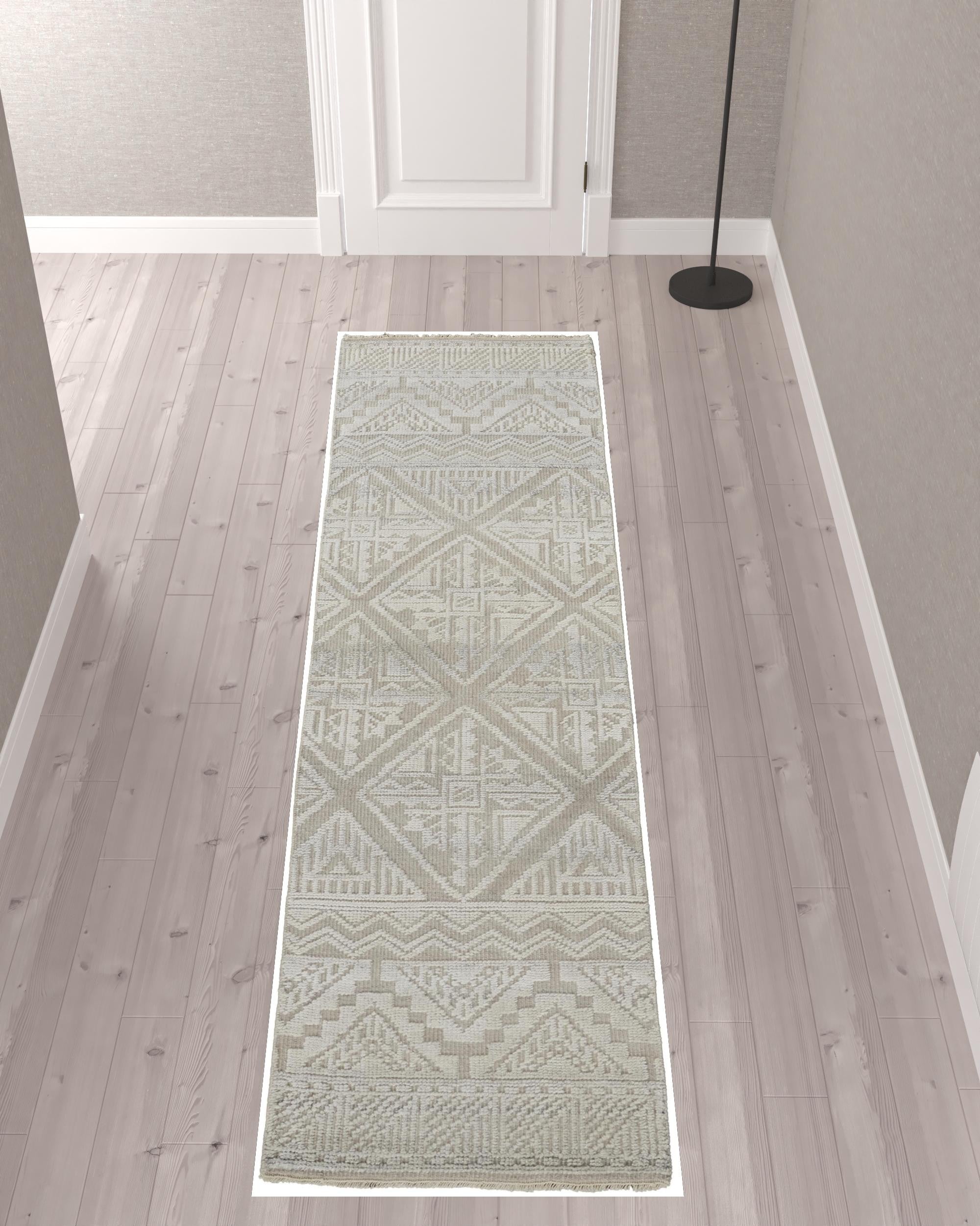 4' X 6' Ivory Tan And Gray Geometric Hand Knotted Area Rug