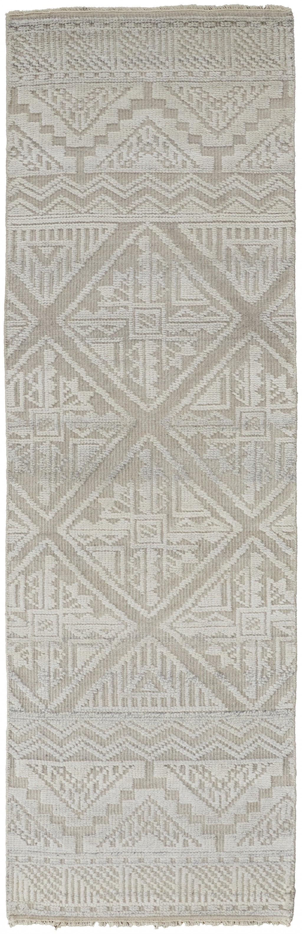 4' X 6' Ivory Tan And Gray Geometric Hand Knotted Area Rug