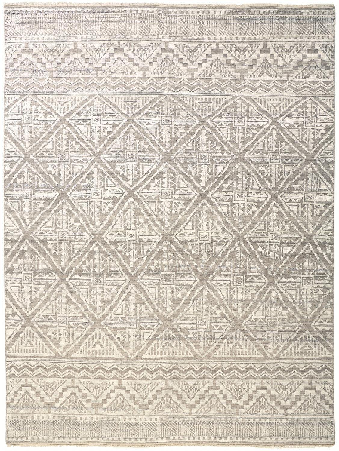4' X 6' Ivory Tan And Gray Geometric Hand Knotted Area Rug