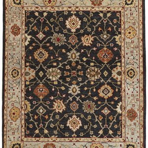 4' X 6' Black Gold And Gray Wool Floral Hand Knotted Stain Resistant Area Rug With Fringe