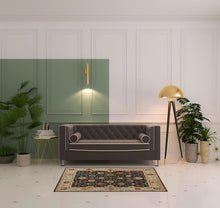 4' X 6' Black Gold And Gray Wool Floral Hand Knotted Stain Resistant Area Rug With Fringe