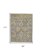 4' X 6' Blue Gold And Tan Wool Floral Hand Knotted Stain Resistant Area Rug With Fringe