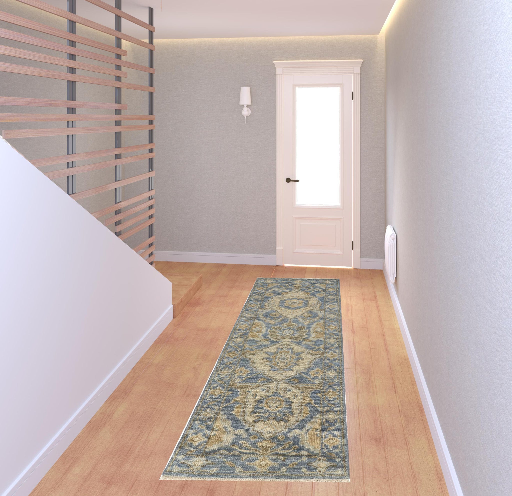 4' X 6' Blue Gold And Tan Wool Floral Hand Knotted Stain Resistant Area Rug With Fringe