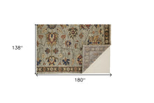 4' X 6' Gray Gold And Red Wool Floral Hand Knotted Stain Resistant Area Rug With Fringe