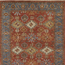 4' X 6' Red Blue And Orange Wool Floral Hand Knotted Stain Resistant Area Rug With Fringe