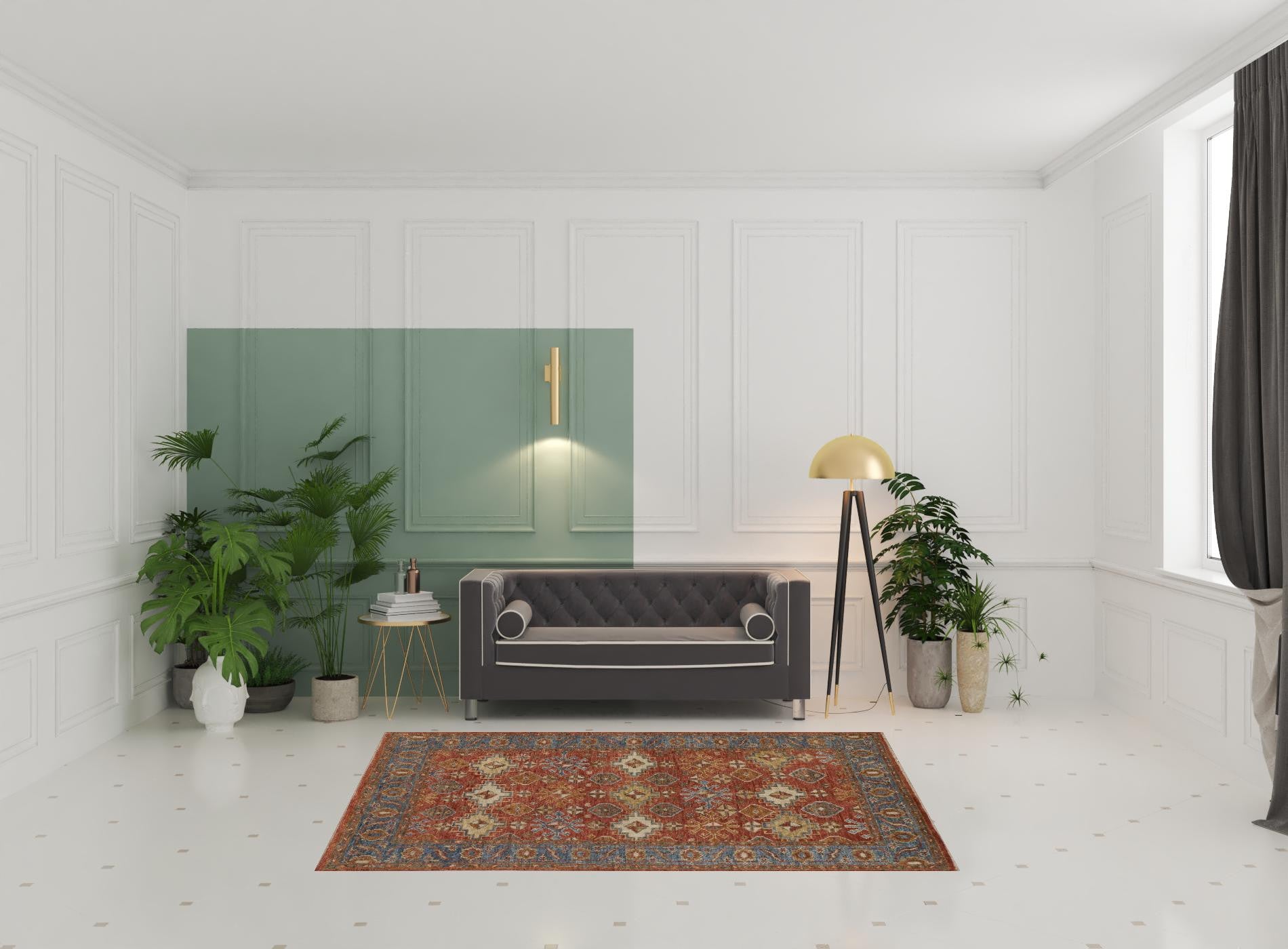 4' X 6' Red Blue And Orange Wool Floral Hand Knotted Stain Resistant Area Rug With Fringe