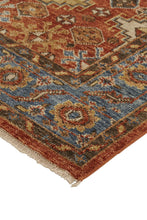 4' X 6' Red Blue And Orange Wool Floral Hand Knotted Stain Resistant Area Rug With Fringe
