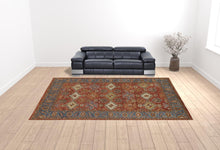 4' X 6' Red Blue And Orange Wool Floral Hand Knotted Stain Resistant Area Rug With Fringe