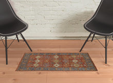 4' X 6' Red Blue And Orange Wool Floral Hand Knotted Stain Resistant Area Rug With Fringe