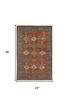 4' X 6' Red Blue And Orange Wool Floral Hand Knotted Stain Resistant Area Rug With Fringe