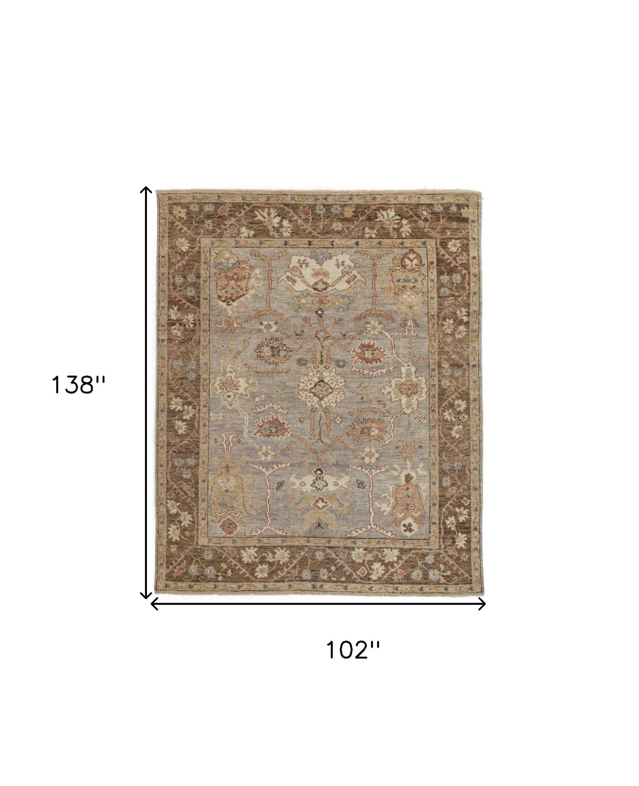 4' X 6' Gray Brown And Gold Wool Floral Hand Knotted Stain Resistant Area Rug With Fringe