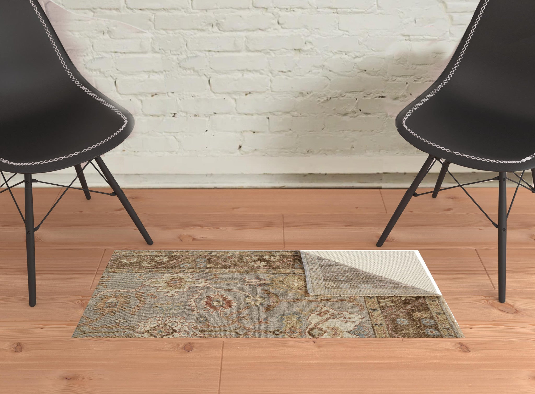 4' X 6' Gray Brown And Gold Wool Floral Hand Knotted Stain Resistant Area Rug With Fringe