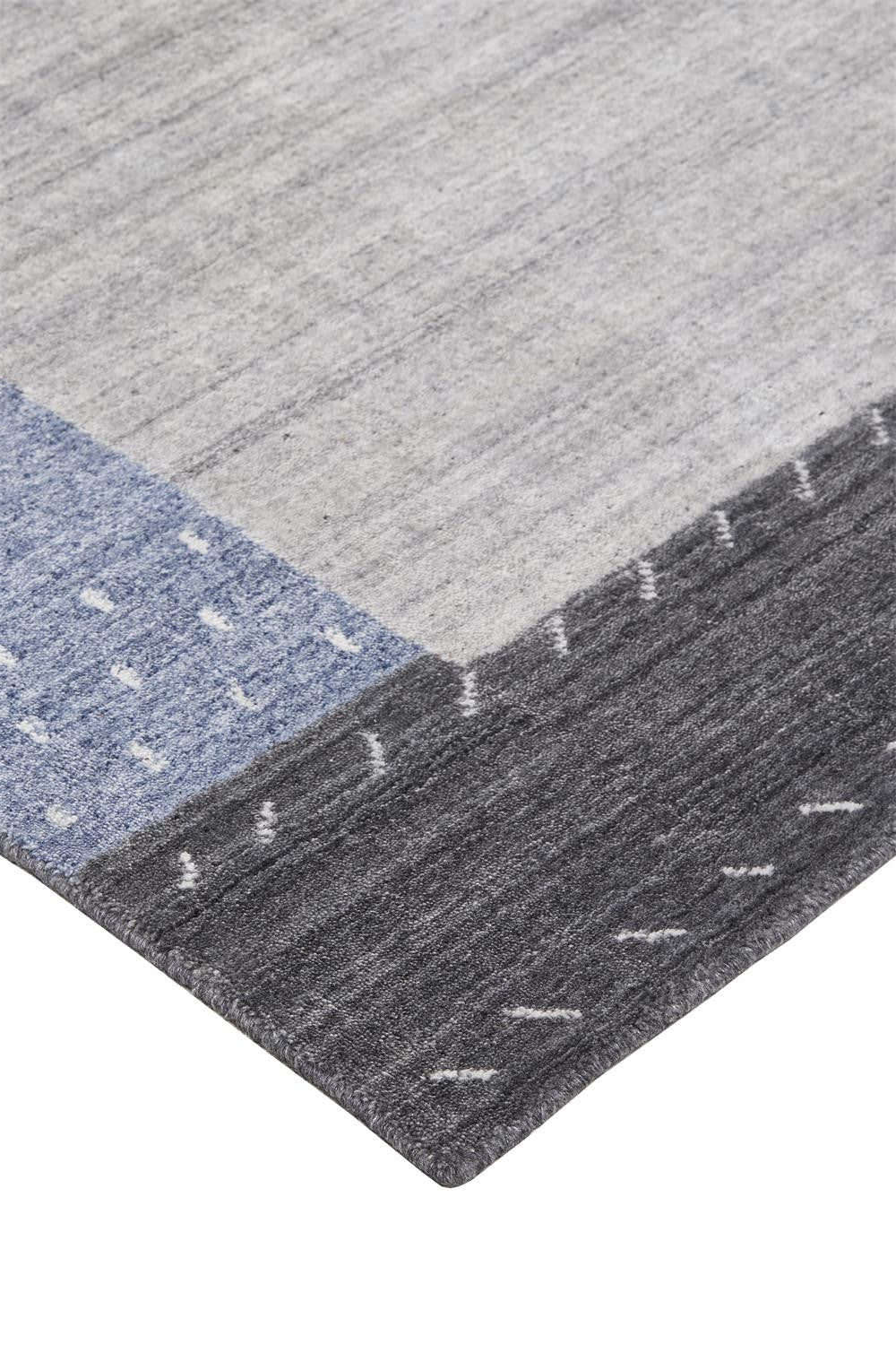 4' X 6' Gray Blue And Black Wool Hand Knotted Stain Resistant Area Rug