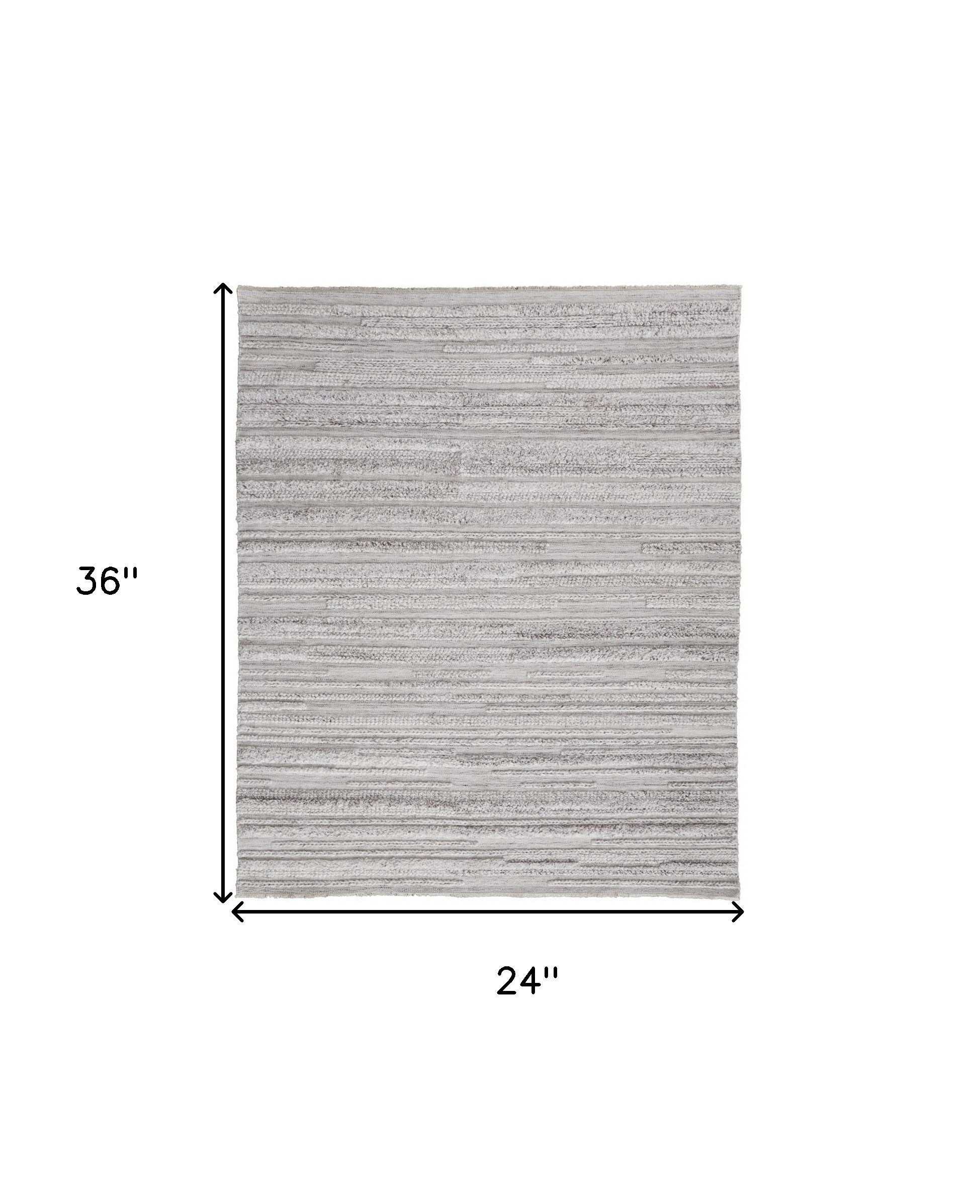 4' X 6' Ivory And Taupe Striped Hand Woven Stain Resistant Area Rug