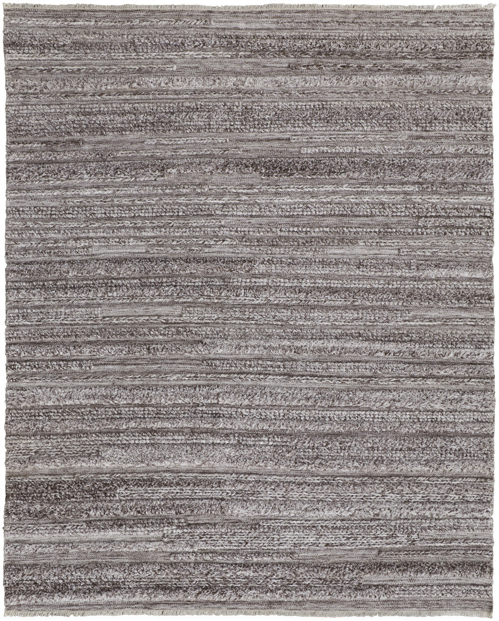 4' X 6' Ivory And Taupe Striped Hand Woven Stain Resistant Area Rug