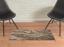 4' X 6' Brown Gray And Tan Wool Abstract Tufted Handmade Stain Resistant Area Rug