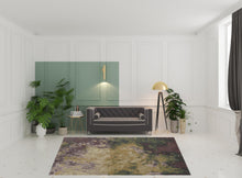 4' X 6' Gold Purple And Green Wool Abstract Tufted Handmade Stain Resistant Area Rug