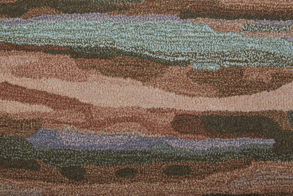 Red Pink And Blue Wool Abstract Tufted Handmade Stain Resistant Area Rug - 4' x 6'