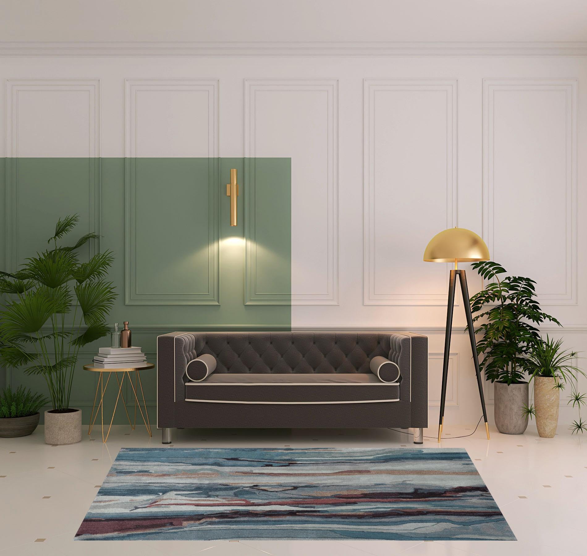 Red Pink And Blue Wool Abstract Tufted Handmade Stain Resistant Area Rug - 4' x 6'