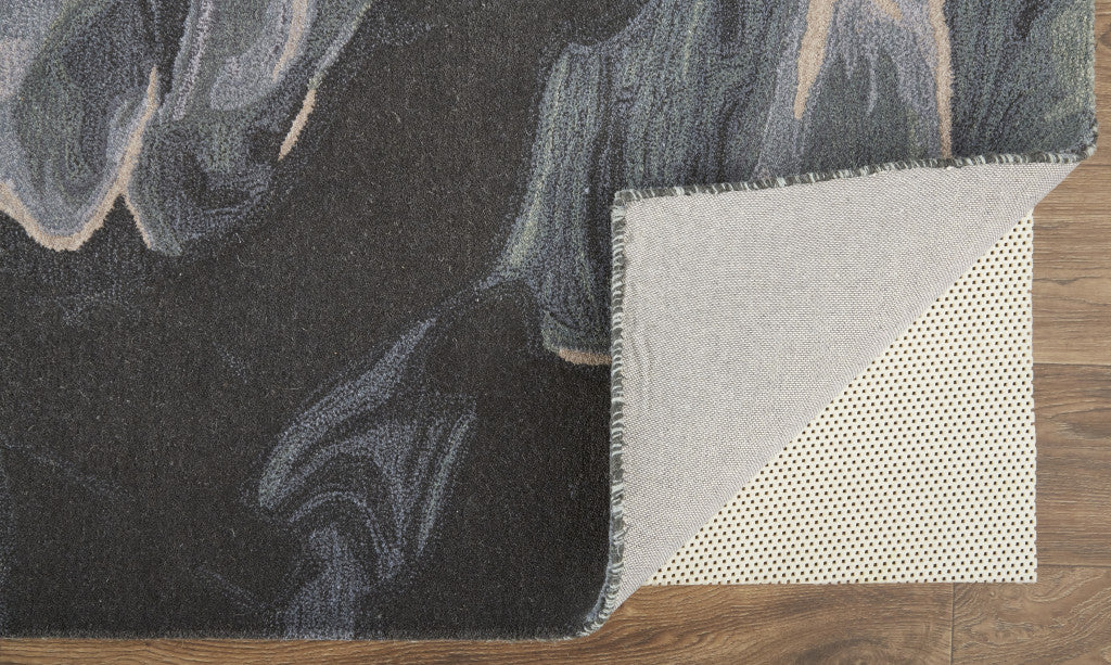 4' X 6' Green Blue And Black Wool Abstract Tufted Handmade Stain Resistant Area Rug