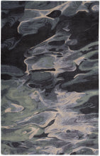 4' X 6' Green Blue And Black Wool Abstract Tufted Handmade Stain Resistant Area Rug