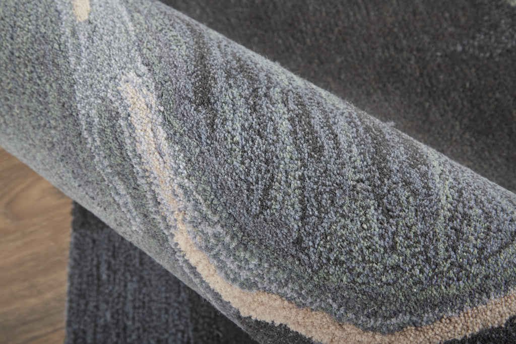 4' X 6' Green Blue And Black Wool Abstract Tufted Handmade Stain Resistant Area Rug