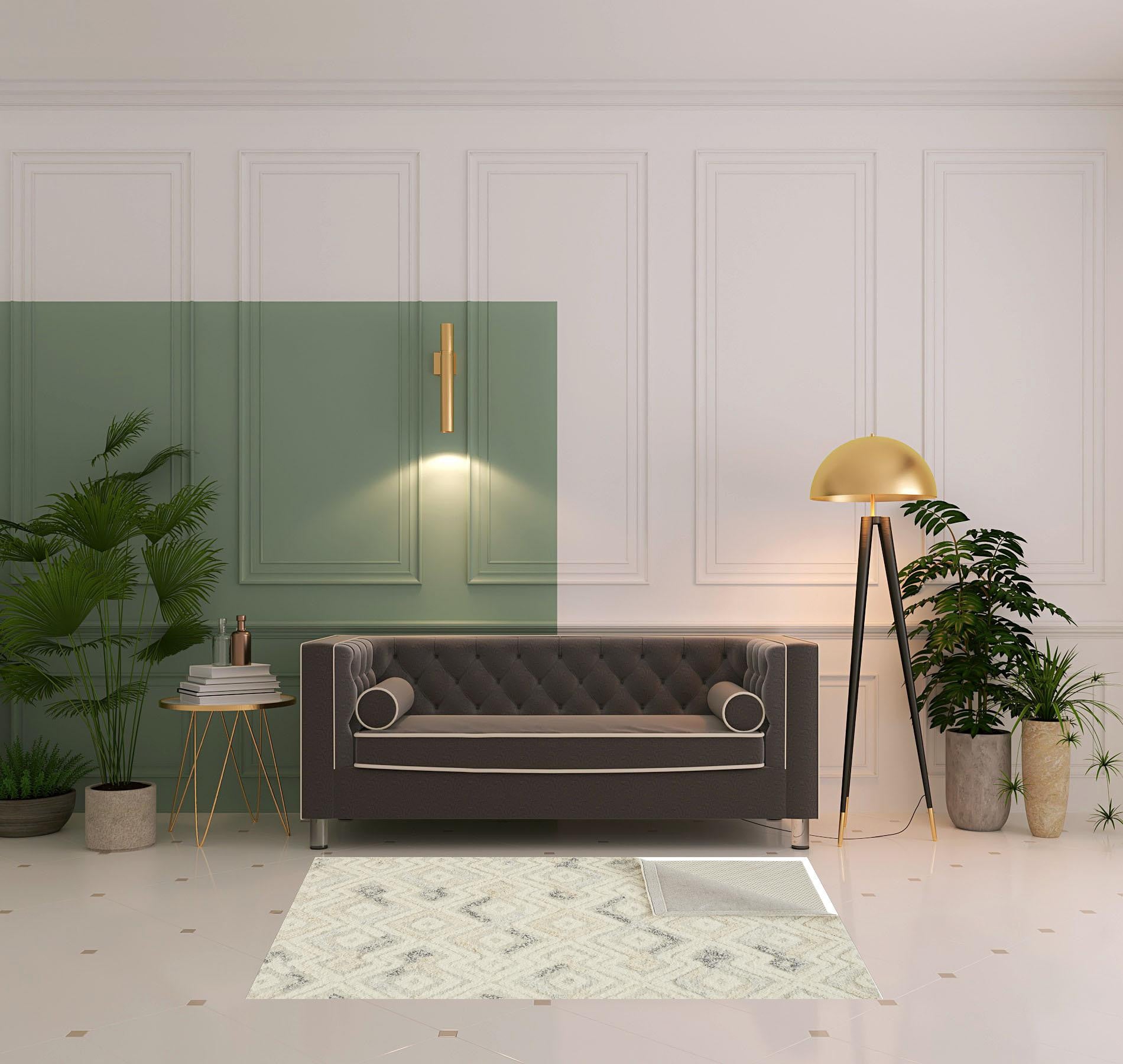 Gray And Ivory Wool Geometric Tufted Handmade Area Rug - 4' x 6'