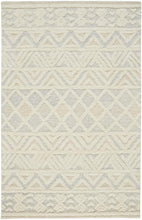 Ivory Blue And Tan Wool Geometric Tufted Handmade Stain Resistant Area Rug - 4' x 6'